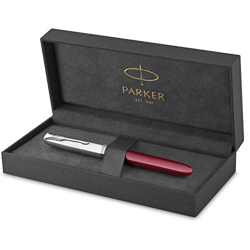 Parker 51 pluma estilográfica | cuerpo borgoña con adorno cromado | plumín fino con cartucho de tinta negra | estuche de regalo características