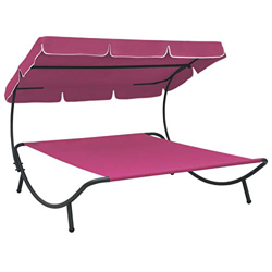 Tidyard Tumbona Sofá de Jardín con Toldo Tumbona Doble con Toldo de Jardín Piscina Terraza Exterior Porche Sofá Cama de Jardín Rosa 200 x 173 x 135 cm características