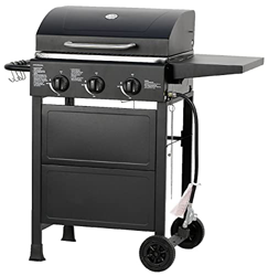 Aro Barbacoa de gas con 3 anillos quemadores y tapa, de marco de acero estable, perfecta para tu terraza o balcón, 104,5 cm x 58 cm x 104 cm (alto x a en oferta