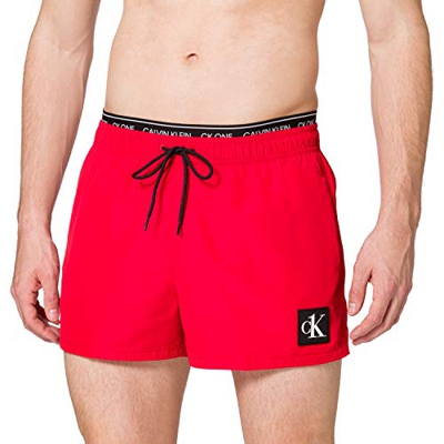 Calvin Klein Short Double WB Baador para Hombre, Rojo Feroz, S