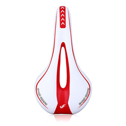 Asvert Sillin Bicicleta Antiprostático Gel MTB Carretera Asiento Ciclismo Superior y Raíles de Acero de Carbono, Blanco Rojo en oferta