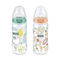 Pack 2 Biberones NUK First Choice+ PP 300ml Colour Play de silicona con color naranja y verde. Orificio M de 0-6 meses. precio