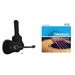 Navarra Nv31 - Guitarra Acústica Con Bolsillo, Color Negro + D'Addario Ej16 - Juego De Cuerdas Para Guitarra Acústica De Fósforo/Bronce, 012' - 053, N características