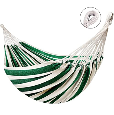 AXT SHADE Hamaca de Algodón Portátil 200X150cm con Bolsa de Transporte para Patio, Jardín, Acampar, IR a la Playa y Viajar-Rayas Blancas y Verdes