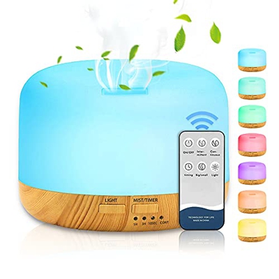 DASIAUTOEM Humidificador 300ML, Humidificador Aromaterapia Ultrasónico, Aromas Silencioso Difusor purificador de aire con Control Remoto 7 Colores LED