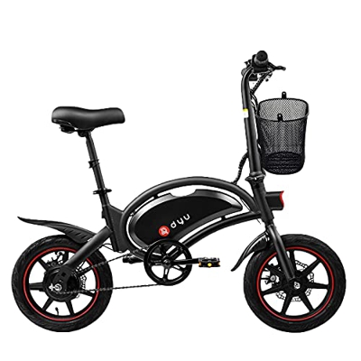 DYU D3F Bicicleta Eléctrica Plegables - 14" portátil bici electricas con Cesta, Urbana E-Bike 250W Motor 36V 10Ah Batería, Bicicletas de pedaleo asist