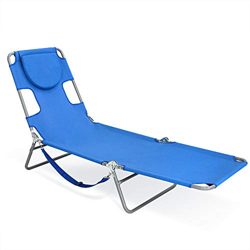 Sigtua Silla de Playa Tumbona Plegable al Aire Libre Silla de Playa del Jardín 182x56x29cm con Reposacabeza Cosido, Respaldo Ajustable, Transpirable,  precio