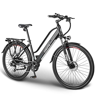 ESKUTE Bicicleta Eléctrica Wayfarer 28'' E-Bike Urbana Trekking Holandesa para Adultos Unisex, Batería de Litio Extraíble 36V 10Ah, 250W Motor, Compañ