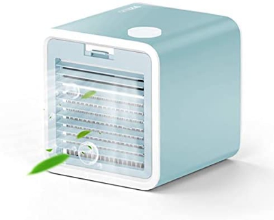 3 en 1 Mini Enfriador de Aire, Aire Acondicionado Portátil, Humidificador con Mango, refrigerador de Aire para Trabajo y hogar (Azul Claro)