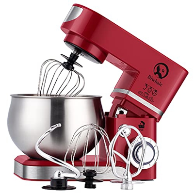 Robot de cocina de 6 litros, 1200WStylish batidora con cuenco, pala, gancho, batidor, rojo