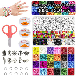 Cuentas de Colores para Hacer Collares Pulseras,3mm 3800pc Cuentas de Colores Mini Cuentas y 6mm 1200pc Abalorios Letras con 24 Colores Kit Bisutería  características