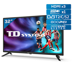 TD Systems K32DLG12H - Televisores 32 Pulgadas HD, 800 PCI Hz, 3X HDMI, USB Grabador Reproductor, DVB-T2/C/S2 Modo Hotel. Televisiones precio