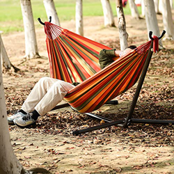 LJM Hamaca de algodón Doble con Soporte de Acero Que Ahorra Espacio Exterior Interior jardín Patio Camping hamacas de algodón Columpio con Bolsa de Tr precio