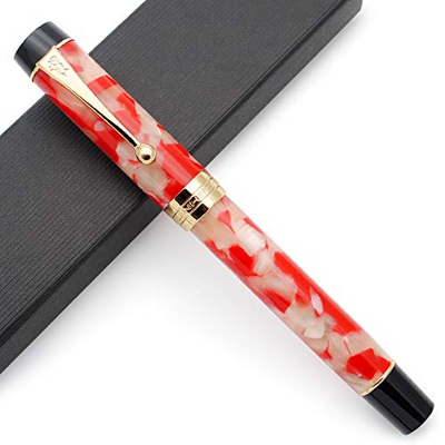 JINHAO Century Tofu 100 18KGP Pluma estilográfica de resina chapada en oro (koi rojo, pluma media)