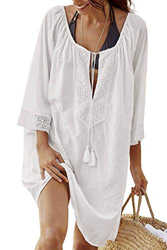 heekpek Encaje Vestidos Pareos Playa Mujer Bikini Cover Up Camisolas Vestido de Playa Mujer Suelto Ropa de Baño Playa Verano precio