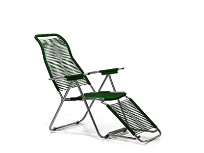 Fiam Tumbona Spaghetti Art. 084VS con estructura de aluminio, asiento de cordón de PVC verde oscuro