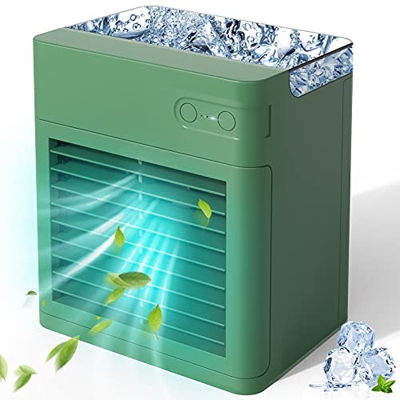 Mini Enfriador de Aire, Enfriador de Aire portátil con humidificador, Carga USB, 3 velocidades ajustables & 7 colores luces LED,Para el hogar, dormito