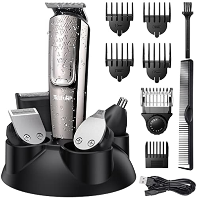 Cortapelos eléctrico 11 en 1, 2 vías, recargable, profesional, para hombres, de acero, kit de recortador de barba inalámbrico, con pantalla LED, kit d