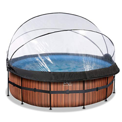 EXIT Wood Pool ø427x122 cm con cubierta y bomba de filtro de arena – Marrón en oferta