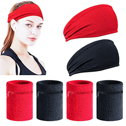 GZjiyu - 2 diademas deportivas y 4 bandas para el sudor con muñequeras para deporte, yoga, correr, fitness, ciclismo, caminar, baloncesto, maquillaje, precio