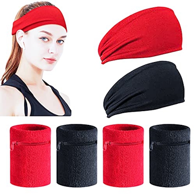 GZjiyu - 2 diademas deportivas y 4 bandas para el sudor con muñequeras para deporte, yoga, correr, fitness, ciclismo, caminar, baloncesto, maquillaje,