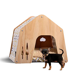 PPGE Home Caseta de Perro Pequeño Interior, Casa Perro Madera, Cama Perro, Cama Cueva Perro, Casetas para Perros, Madera Ecosostenible, para Cuatro Es en oferta