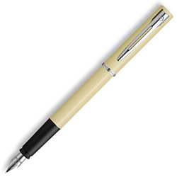 Waterman Allure pluma estilográfica, Lacado en color amarillo limón mate con adornos cromados, Plumín fino de acero inoxidable, Tinta azul, Con estuch características