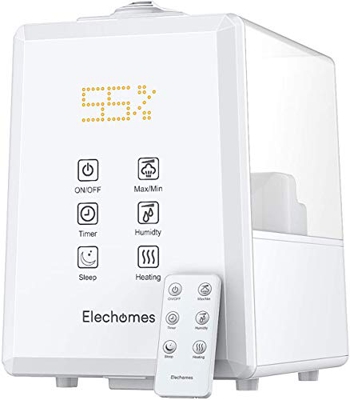 ELECHOMES Humidificador Ultrasónico 6L, Niebla Cálida y Fría Boquilla 360°, Control Remoto, Monitor de Humedad, Pantalla Táctil LED, 3 Niveles Ajustab