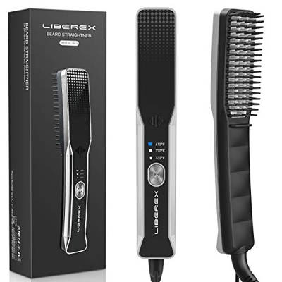 Alisador Barba, Liberex Peine Alisador Barba Plancha de Pelo Mini Eléctrico Pelo Cepillo Liso Calentado para Hombre Mujer 150℃- 210℃