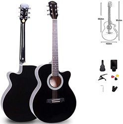 SLZFLSSHPK Guitarra acustica Guitarra Clasica Afinador de Correa de Guitarra de Viaje portátil para Principiantes de 40 Pulgadas, Cuerdas de Repuesto, en oferta