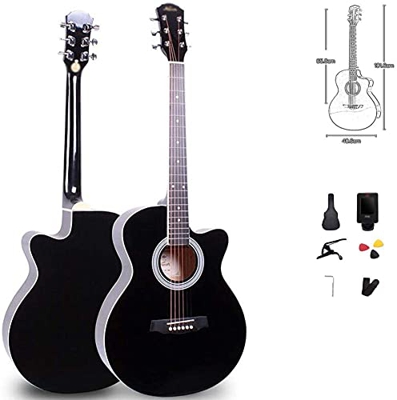 SLZFLSSHPK Guitarra acustica Guitarra Clasica Afinador de Correa de Guitarra de Viaje portátil para Principiantes de 40 Pulgadas, Cuerdas de Repuesto,