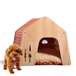 PPGE Home Caseta de Perro Pequeño, Casa Perro Madera Interior, Cama Perro, Cama Cueva Perro, Casetas para Perros, Casa para Gatos con Cojín Removibles en oferta