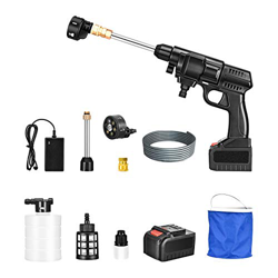 Limpiador de Alta presión,PaNt 5m Manguera 6 en 1 Boquilla 24V 4.0Ah 200W MAX 400psi Lavadora a batería Colador Acero Inoxidable Pistola Agua Multifun en oferta