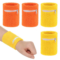 AKlamater Juego de 4 muñequeras deportivas, para el sudor, con bolsillo con cremallera, para fitness, correr, ciclismo, fútbol, baloncesto, color nara en oferta