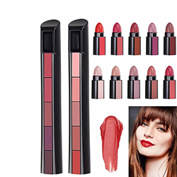 Lápiz Labial 5 en 1-5 Colores en 1 lápiz Labial Mate Brillo de Labios de Terciopelo, Resistente al Agua, de Larga duración, sin decoloración, con Text precio