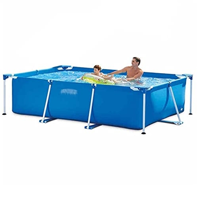 piscina con Soporte de Bastidor, Plegable de Patio Multi-Persona, Blue Rectangular Espesado para niños Adultos (Color : Blue, Size : 220 * 150 * 60cm)