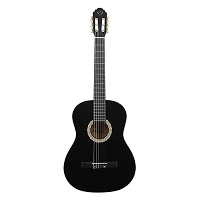 Guitarra de madera, guitarra clásica de madera de 39 pulgadas con bolsa de almacenamiento, correa para el hombro, afinador de tubería, cuerda, negro