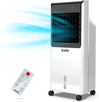 Aire Acondicionado Portatil, Enfriador de Aire Portátil con Cristal de Hielo y Control Remoto, Climatizador Evaporativo Silencioso de Bajo Consumo de 