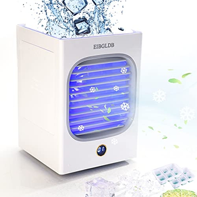 Mini Aire Acondicionado Portátil, 4 en 1 Enfriador de Aire con Función Giratoria de 120°, Humidificador y Purificador de Aire con Depósito de Agua y L