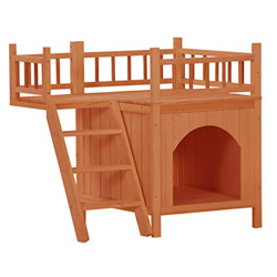 Casa para mascotas, casa de madera para gatos, casa para perros, casa de madera de lujo al aire libre, refugio para mascotas con balcón en oferta