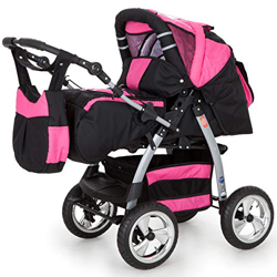 Cochecito 3 en 1 con parasol Cochecito combinado Buggy Neumáticos antipinchazos King by Lux4Kids negro cósmico & rosa características