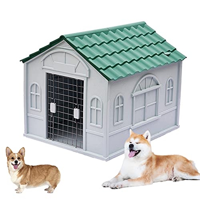 Caseta Perros Exterior Plastico, Caseta para Perros Exterior con Puerta, Casa Perro Mediano, Casa Perro Grande, Casa Perro Pequeño, con Tejado Puntiag