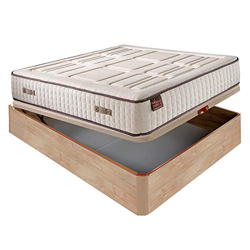 Colchón HR Cotton con visco 27 cm Extra Firme Transpirable + Canapé abatible Madera 3D Transpirable Altura 34 cm - Roble, 150x200cm en oferta