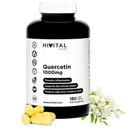 Quercetina 1000 mg. 180 cápsulas veganas para 3 meses de tratamiento. Extracto de flores de Saphora Japonica al 95% en Quercetina. Antioxidante celula características