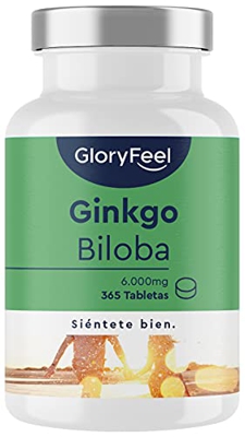 Ginkgo Biloba 6000 mg - 365 Tabletas Veganas (Suministro para 1 año) - 24% Flavonoides Glucosídicos + 6% Terpenoides - Extracto Premium 50:1 - Vitamin