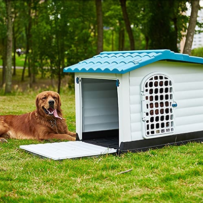 Casa de Perro Grande Exterior, Caseta para Perros Exterior Mediana, Caseta para Perros Exterior con Puerta, Casa Perro Plastico, Casitas para Gatos Ex