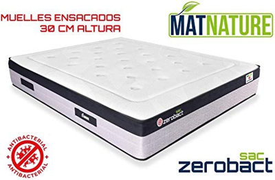 Matnature | Colchón Antibacterial Modelo Zerobact Sac | Altura 30 cm | Colchón Viscoelástico | Colchón Muelle Ensacado | Gran Confort | Todas Las Medi