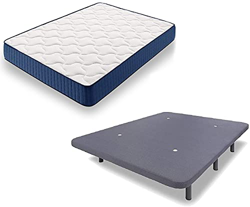 HOGAR24 ES Cama Completa - Colchón Viscoelástico Viscorelax + Base Tapizada 3D con 5 Barras Transversales Color Gris + 6 Patas de 26cm, 135x190 cm en oferta