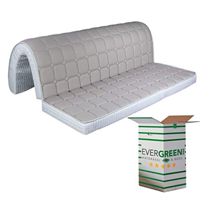 EVERGREENWEB - Colchón H 10 cm para sofá Cama, con Pliegue en el Asiento, Funda Plegable de Poliuretano ortopédico Blanco hipoalergénico, Cordones de 