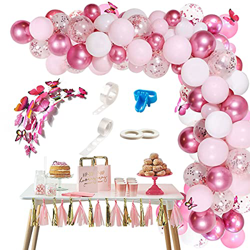 Kit de Guirnaldas con Globos Rosa, 117 Piezas Globos De Cumpleaños Niña con Mariposas Decoración, Globos Rosas y Blancos Arcos de Globos para Decoraci precio